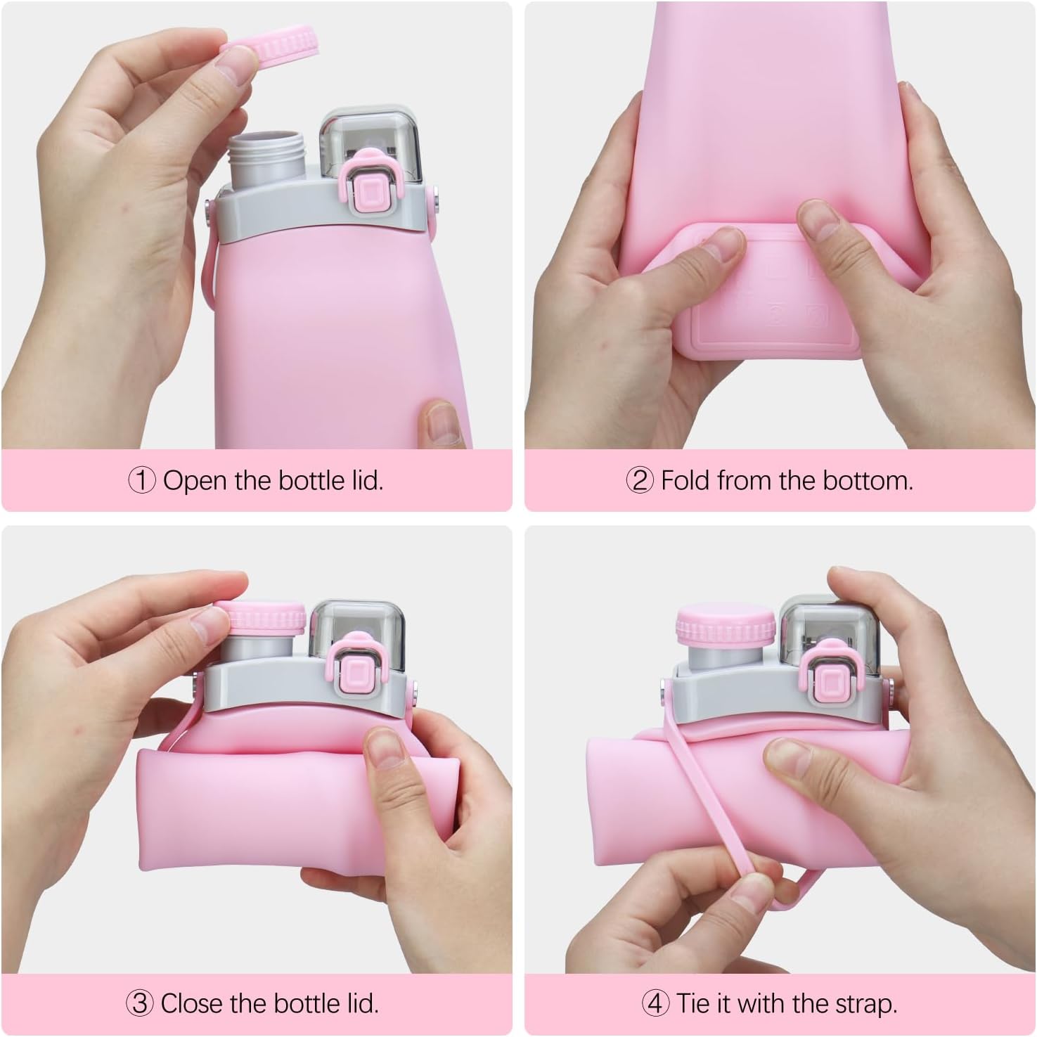 Collapsible Water Bottles, 20oz Silicone Reusable Water Bottle with Straw and Strap, Leakproof Foldable Sports Water Bottle for Travel Camping Running Hiking Gym, BPA Free - Image 6